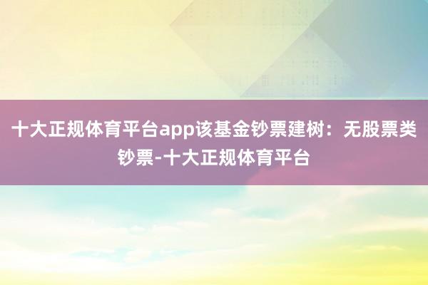 十大正规体育平台app该基金钞票建树：无股票类钞票-十大正规体育平台