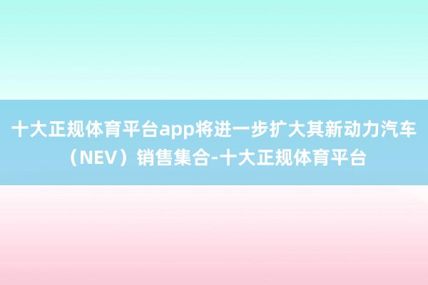十大正规体育平台app将进一步扩大其新动力汽车（NEV）销售集合-十大正规体育平台