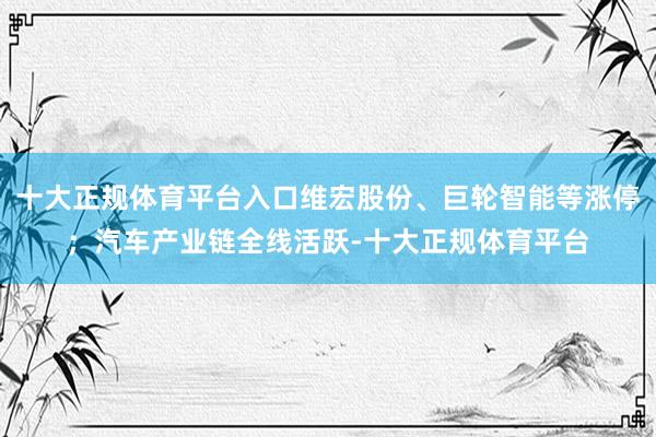十大正规体育平台入口维宏股份、巨轮智能等涨停；汽车产业链全线活跃-十大正规体育平台